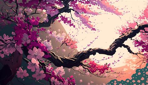 Premium AI Image | A painting of a cherry blossom tree