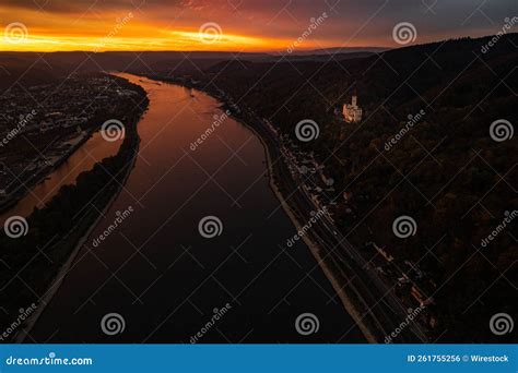 Sunrise View Over the Rhine with a Beautiful Castle Stock Photo - Image ...