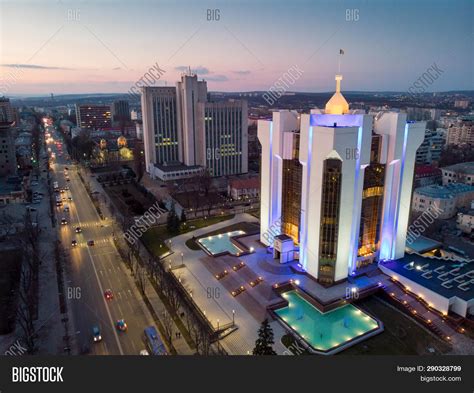 Presidency Building With Lights At Night In Chisinau With Purple Sky ...