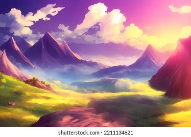 Landscape Scene Illustration Digital Painting Greenery Stock ...