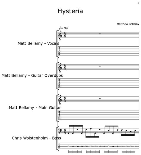 Hysteria - Sheet music for Tenor Saxophone, Distortion Guitar, Electric Bass, Contrabass, Piano