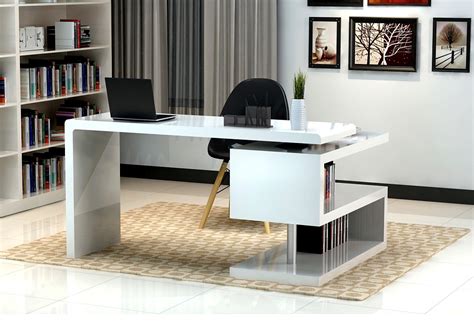 White Matte Finished Office Desk with S Shaped Bookcase Seattle Washington J&M-A33