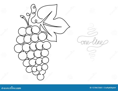 Continuous One Line Art Drawing Grapes Fruit Stock Vector ...