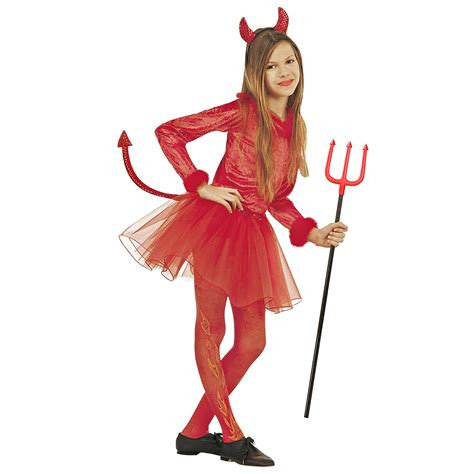 Children’s Devil Girl Feather Trim 158cm Costume Large 11-13 yrs (158cm) for Halloween Lucifer ...