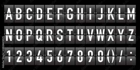 Flip font with alphabet and numbers. Flip font for text and time in scoreboard of airport. Board ...