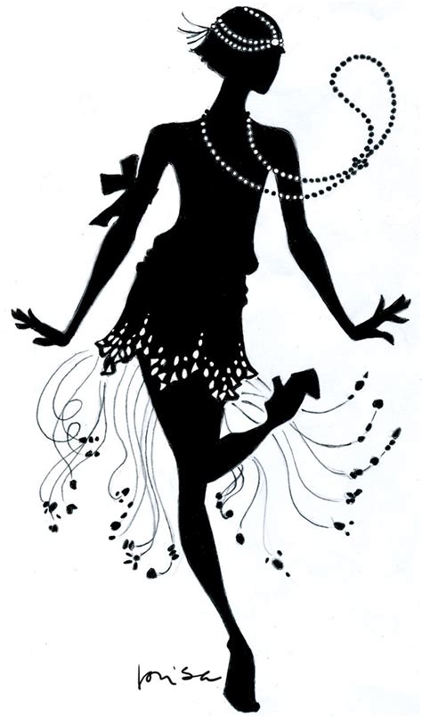 1920s Silhouettes Line Art Templates - The Girl In The Jitterbug Dress