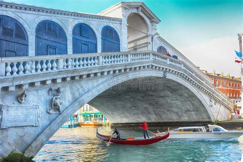 Rialto Bridge Grand Canal editorial stock image. Image of gondola ...