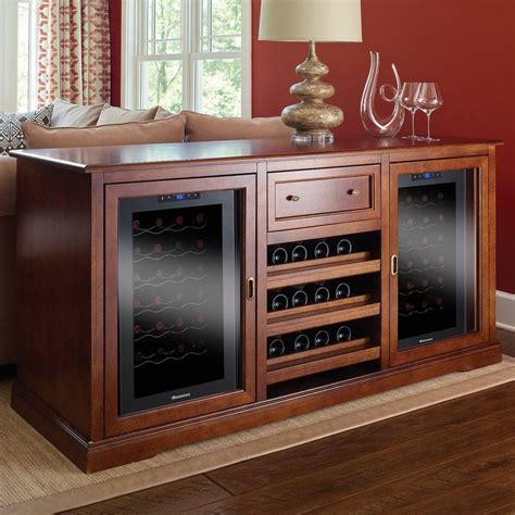 Siena Wine Credenza (Walnut) with Two Wine Refrigerators | Wine credenza, Wine fridge cabinet ...