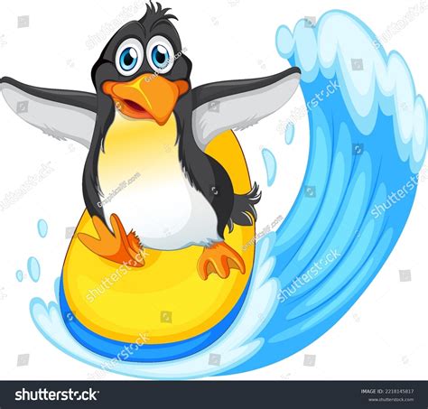 Cute Penguin Cartoon Character Surfing Illustration Stock Vector ...