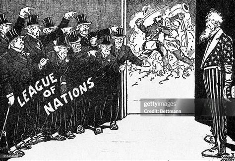 A 1931 political cartoon refers to the League of Nations and conflict... News Photo - Getty Images