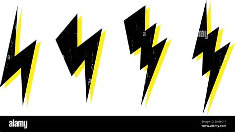 Lightning bolt set. Black and yellow thunderbolt collection. Flash ...