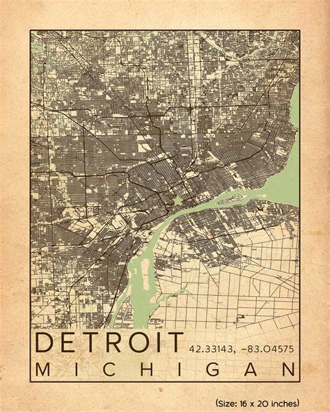 Detroit City Map Print Poster Antique Vintage Aged Detroit - Etsy