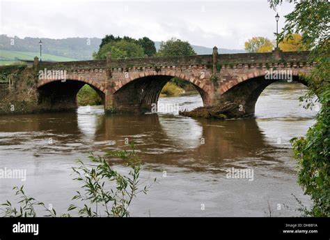 High water level on River Wye at Monmouth Bridge Stock Photo - Alamy