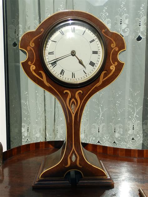 Antique Clocks : A superior Art Nouveau inlaid / stringing Mantle Clock C.1900 For Sale ...