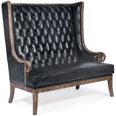 Regina Andrew Tufted Classic High Back Tufted Black Leather Wood Settee | Wood settee, Tufted ...