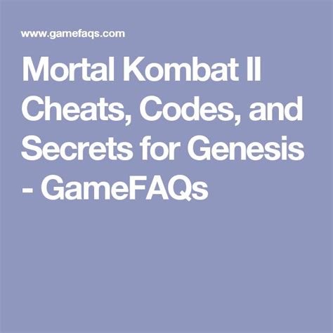 Mortal Kombat II Cheats, Codes, and Secrets for Genesis - GameFAQs | Cheating, Mortal kombat ...