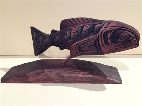 Salmon sculpture carved in cedar by Gino Seward (Kwakwaka'wakw ...