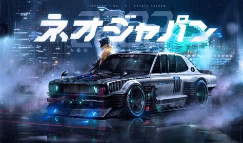 Johnson Ting, car, rain, Khyzyl Saleem, neon lights, cyberpunk ...