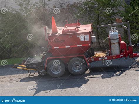 Workers Applying Extra Blacktop To Repair Asphalt Street Editorial ...