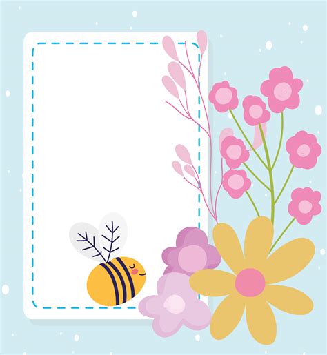 Cute little bee and flowers card template 1437919 Vector Art at Vecteezy