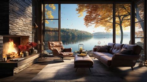 Peaceful and Relaxation with Nature Sounds, Birdsongs and Crackling Fireplace on Lakeside ...