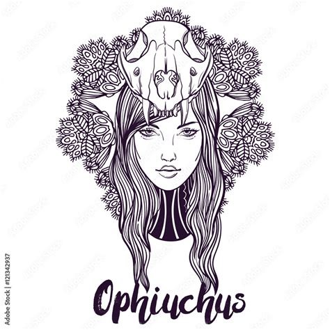 Vintage tattoo art. Highly detailed hand drawn Ophiuchus sign. Skull ...