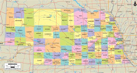 Map of Nebraska State, USA - Ezilon Maps