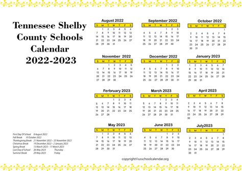 Tennessee Shelby County Schools Calendar 2023 - US School Calendar