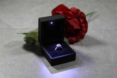 Black Engagement Ring Box With LED Light Great for Proposals, Weddings ...