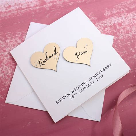 golden anniversary metallic hearts card by no ordinary gift | notonthehighstreet.com