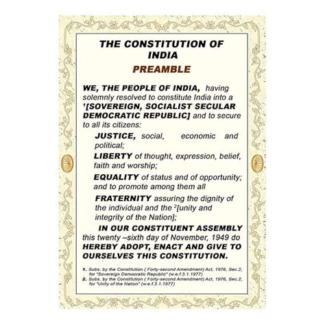 Poster N Frames The Constitution of India Preamble in English UV Textured Rolled Paper Unframed ...