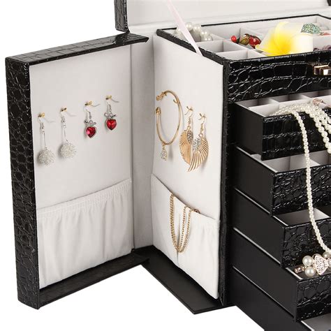 Boîte à Bijoux Extra Grand Coffret à Bijoux Noir Boîte à Bagues ...