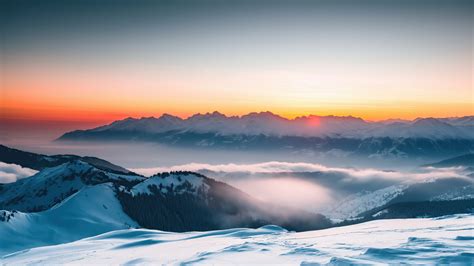 Mountains Wallpaper (Sunrise, Winter landscape) #17047