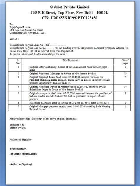 Handover Letter Format In Word