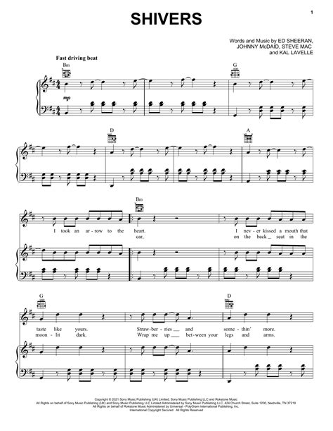 Ed Sheeran Shivers Sheet Music Notes, Chords | Sheet music, Sheet music notes, Sheet music direct