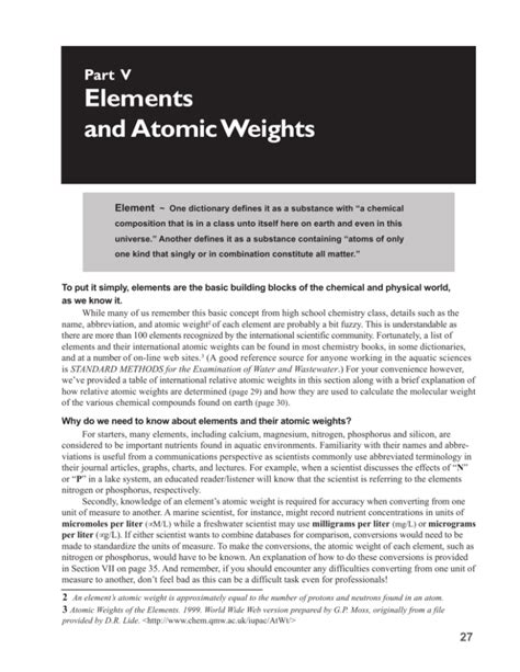 Elements and Atomic Weights - Florida LAKEWATCH