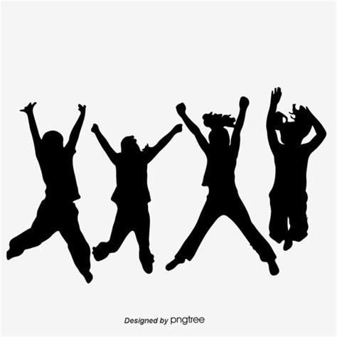 Children Jumping Silhouette Transparent Background, Hand Painted Happy ...