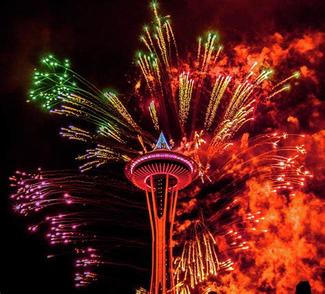 Space Needle Fireworks 1 Photograph by Stephen Rowles - Pixels