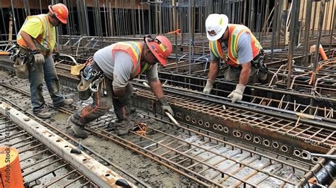 Workers installing fireproofing materials on structural steel components, ensuring compliance ...