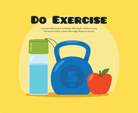 Exercise Poster With Water, Weight And Apple Vector Art & Graphics | freevector.com