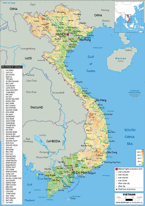 Large size Physical Map of Vietnam - Worldometer