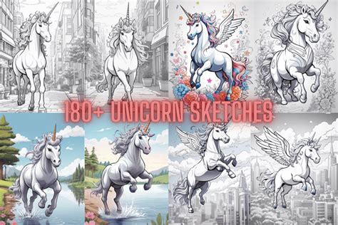 Unicorn Sketches & Coloring Pages Bundle Bundle · Creative Fabrica