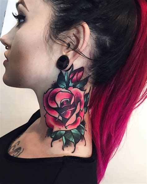 Neck Rose in Vibrant Pink | Best tattoo design ideas