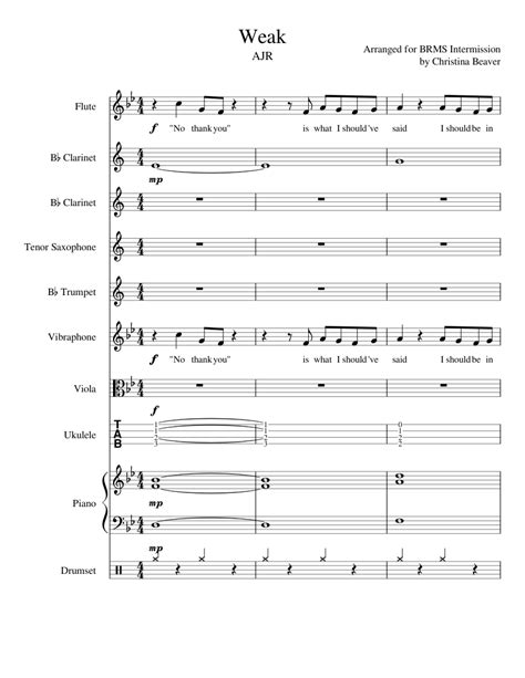 Weak Sheet music for Piano, Trumpet (In B Flat), Flute, Drum Group ...