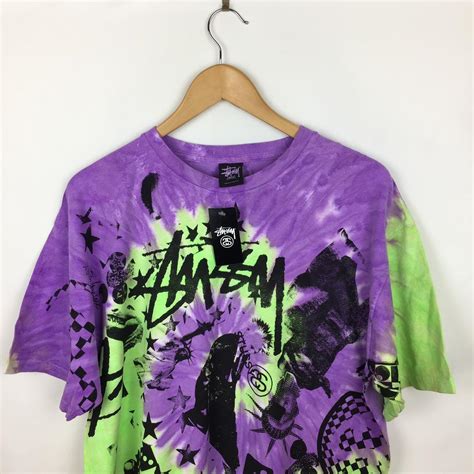 Purple & Green Stussy Collage T-Shirt Front and... - Depop