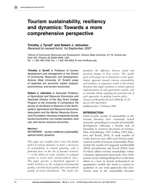 (PDF) Tourism Sustainability, Resiliency and Dynamics: Towards a More Comprehensive Perspective