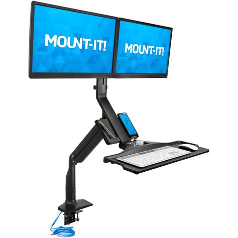 Mount-It! Adjustable Dual-Monitor Sit-Stand Desk Mount with USB 3 Ports (Black) for sale | North ...