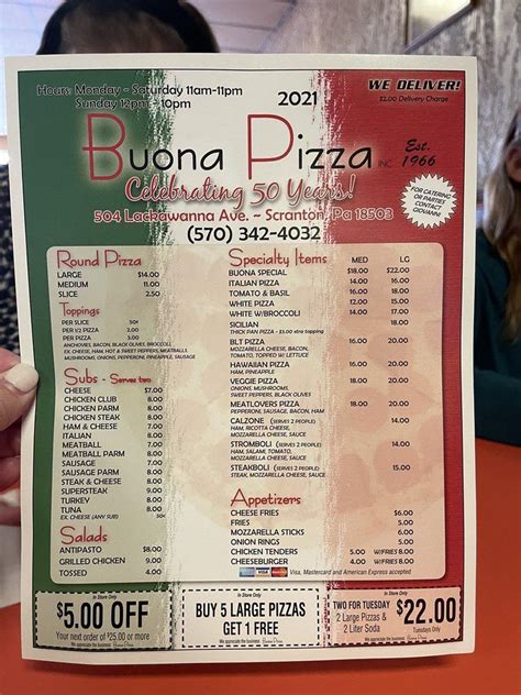 Menu at Buona Pizza pizzeria, Scranton, 504 Lackawanna Ave