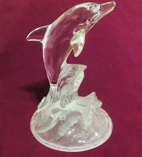 Playful Jumping Dolphin Glass Figurine, Clear Dolphin, Frosted Base, Crista d Arques