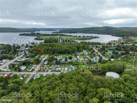 Aerial Townscape Barrys Bayontario Canada Stock Photo - Download Image Now - Aerial View, Autumn ...